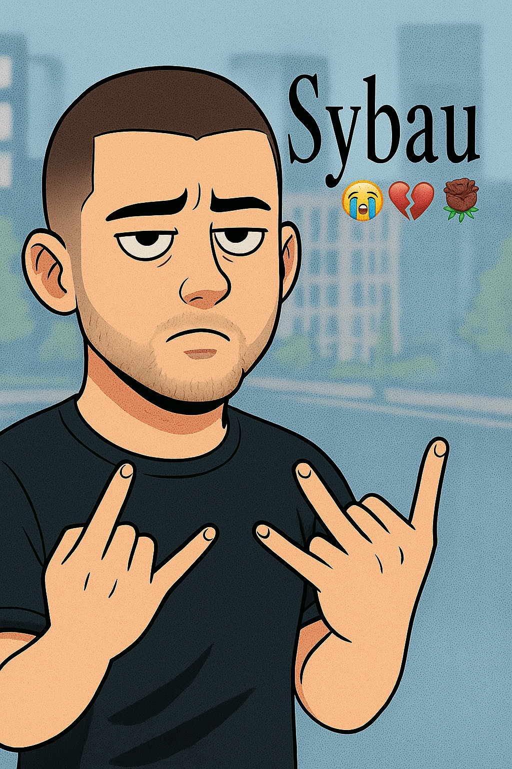 SYBAU meme boy with unimpressed face and hand sign